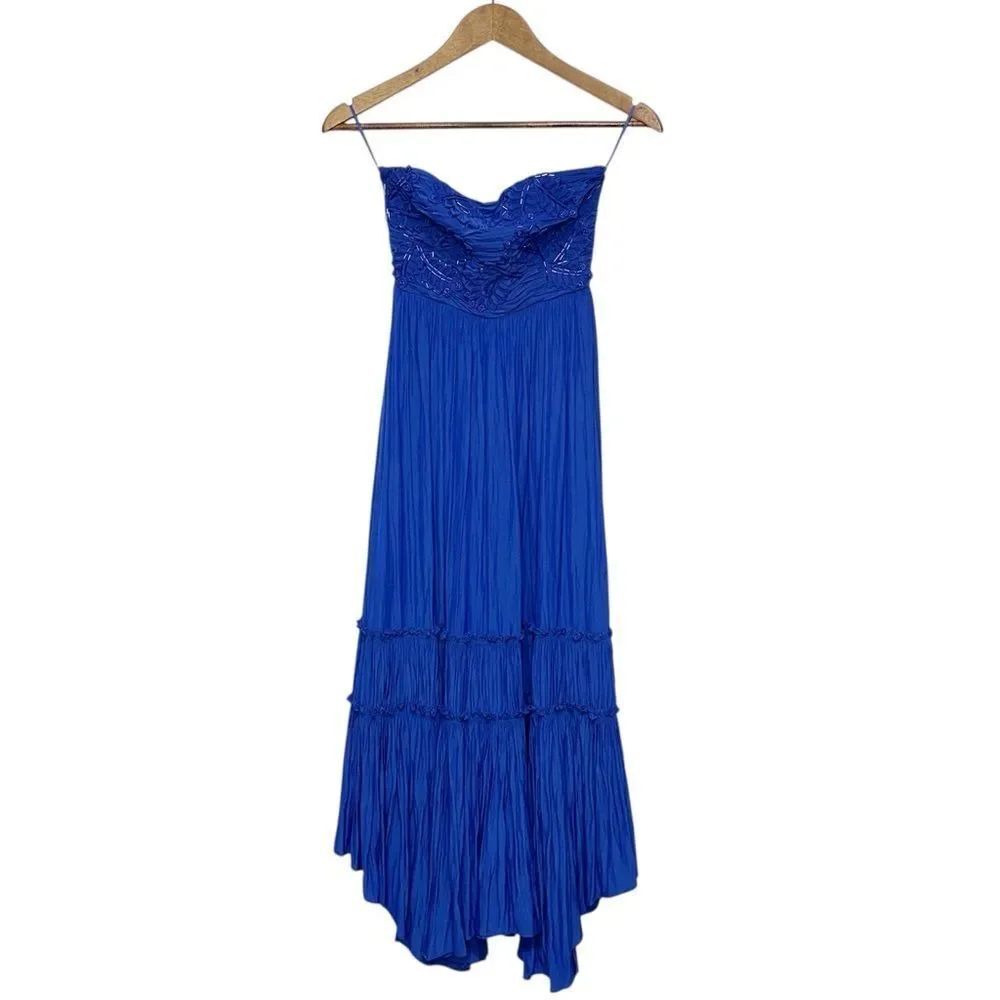 Ramy Brook Ingrid Beaded Strapless Midi Dress in Blue Size XXS NWT